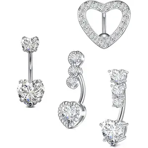 4/6/8 pcs women's belly button ring set, silver gold powder surgical steel belly button ring, hypoallergenic perforated jewelry