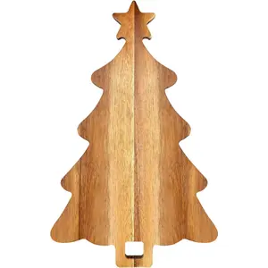 16.5" Wooden Christmas Tree Charcuterie Boards Acacia Wood Cutting Board with Handle Christmas Kitchen Decor Gifts Xmas Serving Cheese Board Festive Decorative Food Tray Holiday Xmas Tree Platters