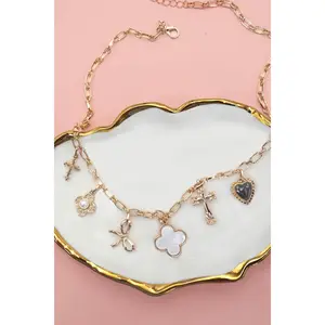 CHARM NECKLACE-CLOVER BOW CROSS HEART FLOWER |