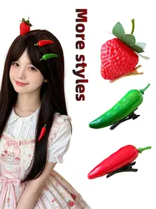 3 Pcs Women's Strawberry Chili Hair Clips, Fun Side Duckbill Clip, Cute Girl Fringe Clip, Non-Damaging, Comfortable, Daily Wear, Hair Decor