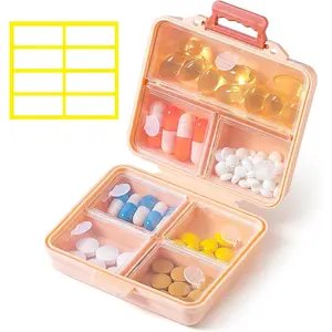 1 Pack Travel Pill Organizer,Portable Daily Pill Box,7 Grid Compartments Weekly Pill Case with Lables,Mini Medicine Organizer Box,Compact Pocket Pharmacy for Purse Vitamin Fish Oil Container