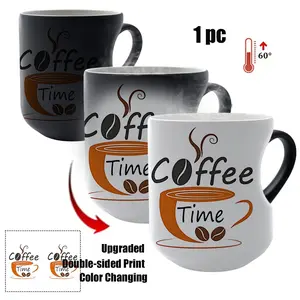 Thermosensitive Ceramic Mug with Heart-Shaped Handle, 11oz/330ML Color-Changing Coffee Cup, Coffee Time Logo Print, Perfect Gift