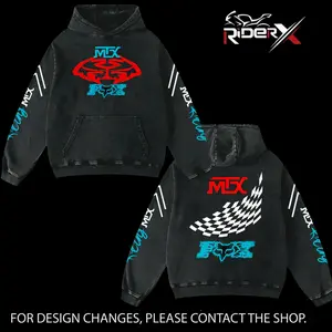 MTX Foxx Racing Hoodie Washed Vintage Racing Streetwear, Motorcycle Graphic Hoodie Unisex, Designed for Motor Fans, Sportbike Culture, Speed Lovers & Urban Motorbike Style