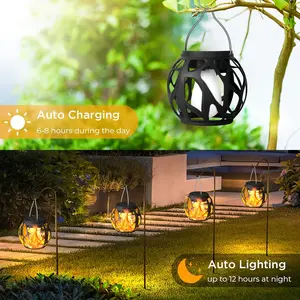 4pcs Solar Flame Pendant Lights, Outdoor Decorative Lamps, Garden & Patio Lighting, Portable LED Lanterns, Energy-Saving Festival Lights