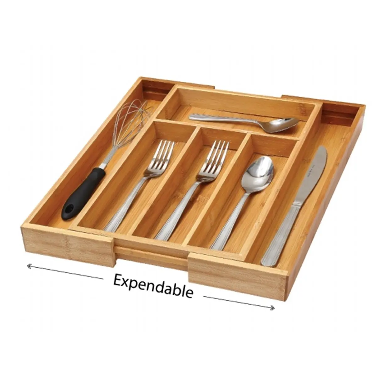 YBM Home 340 Bamboo Compartmentalized Kitchen Utensil Organizer - 4 Compartments, Drawer Storage