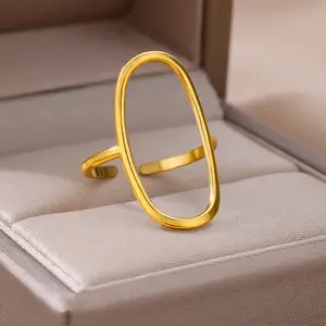 18K Gold Plated Ring - Choose 5mm Hammered Band or Bold Oval Open Space Ring for a Modern Statement