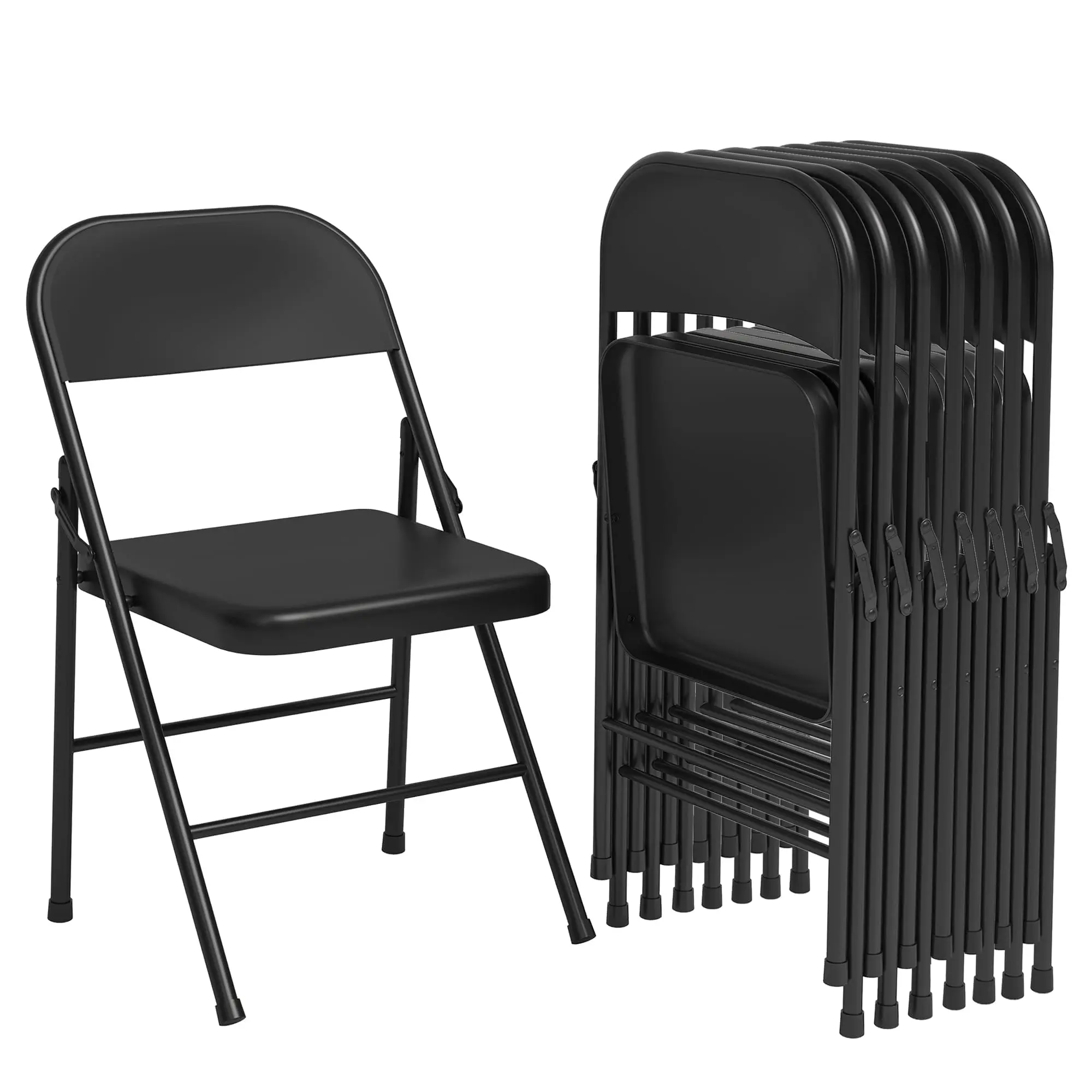 GAOMON 8 Pack All-Steel Folding Chairs with Backrest, Heavy Duty Metal Foldable Dining Chair Set of 8 Hold Up to 350 LBS, Black Portable Chair for Office, Indoor & Outdoor Events