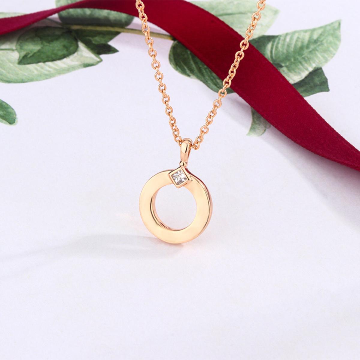Luxury Modern Artistic Geometric Rose Gold Circle Pendant Timeless Necklace Jewelry