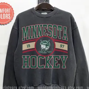 Hockey Minnesota Vintage Style Comfort Colors Sweatshirt,Minnesota Wil Tshirt,Ice Hockey Fan Gift,Retro Minnesota Ice Hockey Crewneck #H10