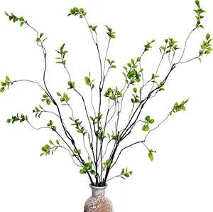 4 Pcs Artificial Ficus Branches Faux Eucalyptus Stems, 47.2 Inch Fake Greenery Stems Artificial Plants for Vase Filler Decoration, Fake Leaves Branches Centerpieces Decor