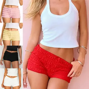 Women's Summer Bodycon Shorts Solid Color Low Waist Ruffled Mini Bow Front Short Pants