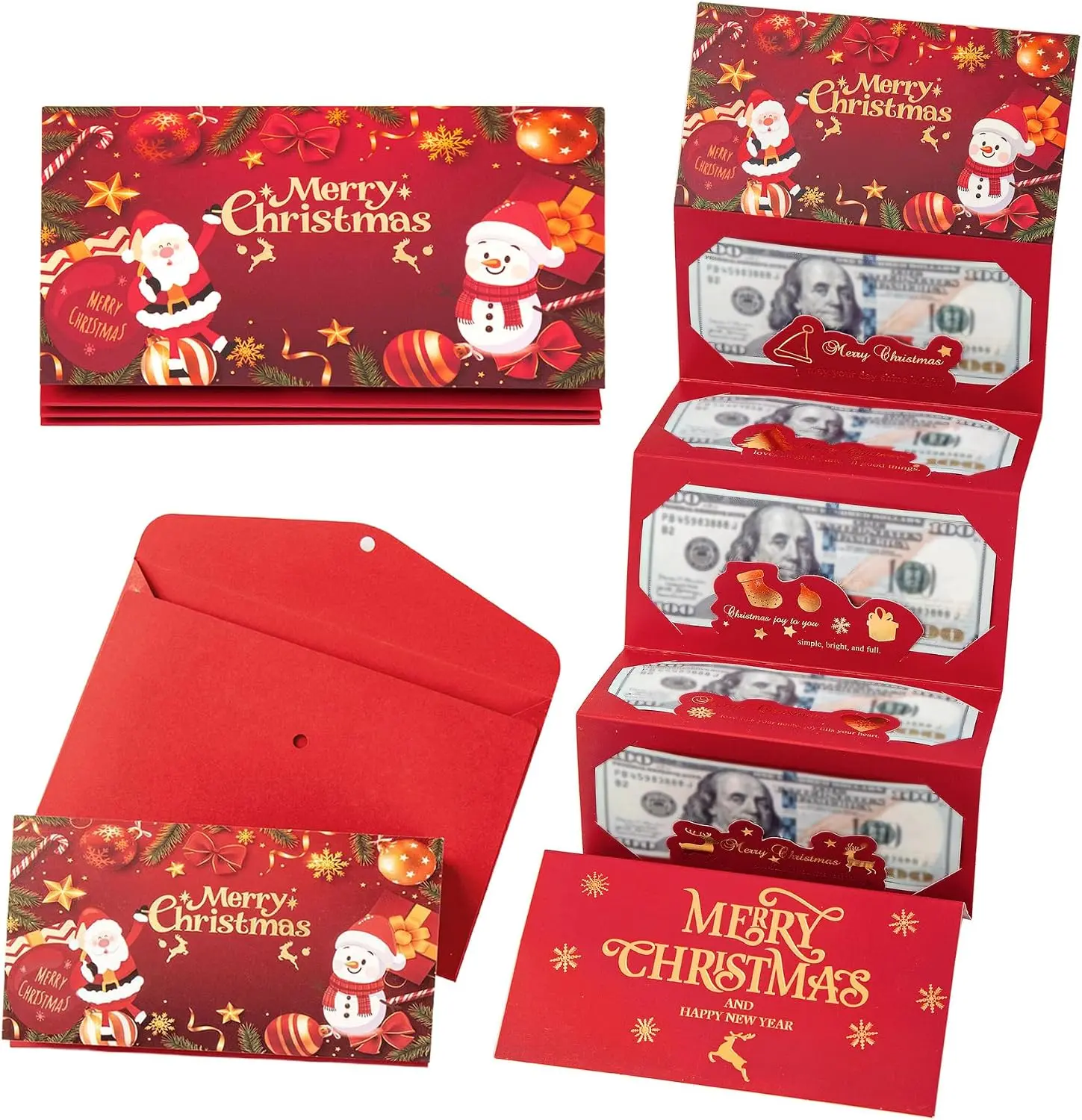2027 New Foldable Multi-Layer 6 Slot Pack Cash Holder - Rectangular Festive Money Storage Box with Paper Envelope, Surprise Card for Friends/Anniversaries, Xmas Party Supplies