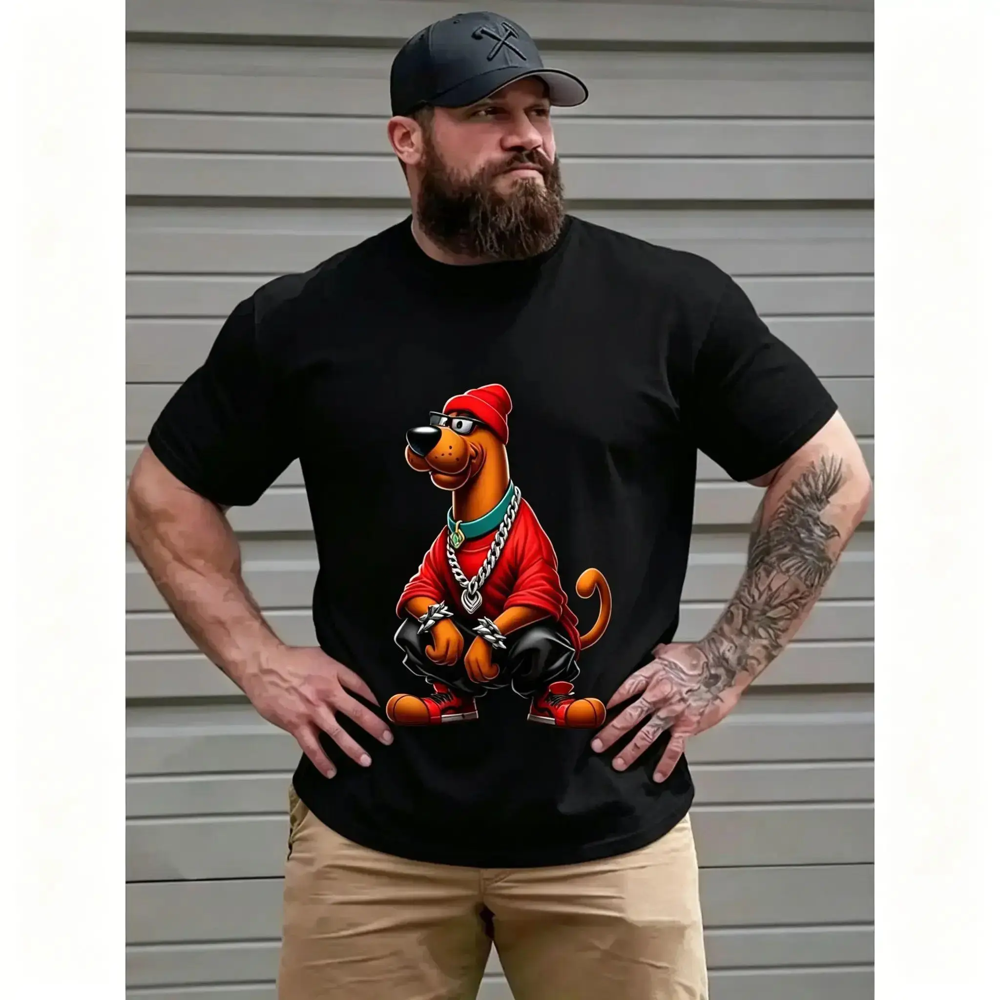 Graphic Tee Dinosaur Playing Guitar Funny Cartoon Short Sleeve T-Shirt Unisex Casual Top Shirt Printed in USA