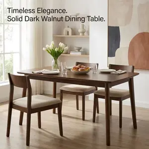 Mid-Century Modern 47" Solid Wood Dining Table with Rounded Corners, Space-Saving Rectangular Kitchen Table for 2-4 People, Easy Assembly, Walnut Finish for Dining Room & Living Room