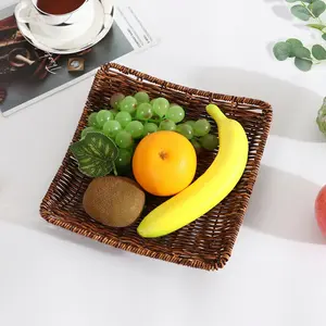 Factory Direct Rural Style Hand Woven Tray - Durable Rattan like Material - Sturdy Iron Frame - Suitable as Gifts, Shopping Items, and Fruit Storage Items