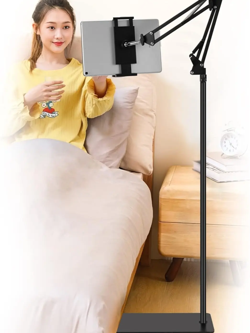 Adjustable Tablet Floor Stand 360-degree Rotatable Metal Holder for iPad iPhoneX Pro 4.7-12.9 Inch Devices Black Hands-Free Work-From-Home Setup