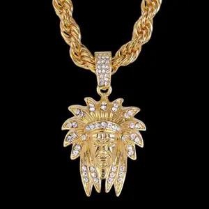 American Indian Native "Chief" Pendant & 8mm 24" Thick Rope Chain Necklace - High Quality, Polished Design for Gifts