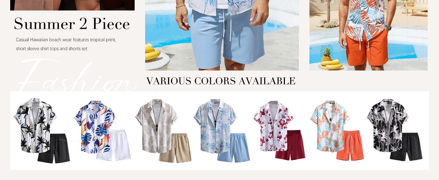 Gihuo Men's Tropical Print 2-Piece Set Short Sleeve Button Down Hawaiian Beach Shirt & Shorts Breathable Casual Summer Tracksuit Gift Clothes Menswear Elastic Loose Outfit Stylish Sunglasses Top