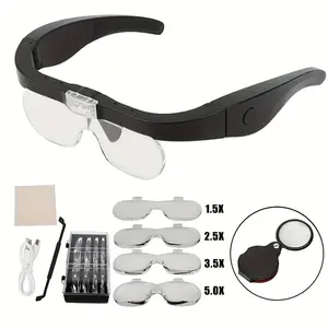 Hands-Free Headband LED Magnifying Glass with Light, 4 Lens Design, Suitable for Elderly Reading, Repair, and Handicrafts