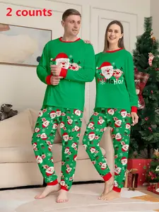 Men's & Women's Christmas Pajama Set, Long Sleeve Top & Pants, Elastic Waist, Casual Fitted Sleepwear for Spring Fall Holidays