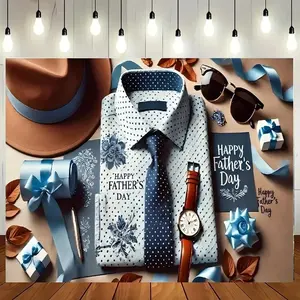 Happy Father's Day Background Fabric Banner, Shirt & Tie & Hat Pattern Background, Photo Booth Background, Wall Decoration, Anniversary Commemoration