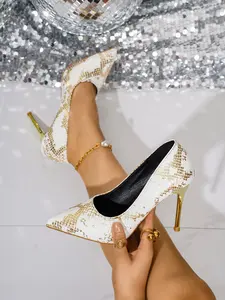 Women's Leopard Print Glossy Fine Heel High Heels, Stiletto Heel Shoes, Stiletto Pumps, New 2026 Model, Elegant, Stylish, Fashion, Classy, Sexy Party Shoes, Pointed Toe, All Seasons