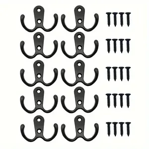 10pc Double Hooks + 20pcs Screws Clothes Hook Wall Hook, Heavy Metal Double Hook, Easy To Install, Suitable for Hanging Clothes, Towels, Keys, Jackets, Easy To Install, Very Suitable for Bedroom and Bathroom, Elegant Room Decoration Home Organization