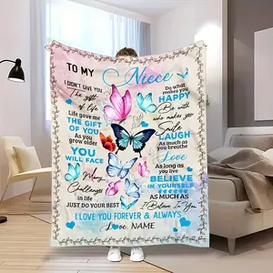 To My Niece Inspirational Gift Soft Cozy Flannel Blanket Colorful Butterfly Love Letter Print Plush Throw Warm Fuzzy Bedroom Sofa Blanket Perfect Birthday Graduation Holiday Gift for Niece from Aunt Uncle Home Decor