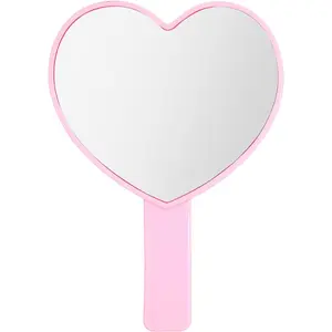 Heart-Shaped Handheld Mirror with Handle Portable Travel Decorative Mini Heart Cosmetic Lash Mirror for Women Girls Pink
