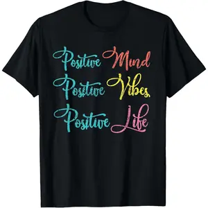 Women's 100% Cotton Short-Sleeve T-Shirt - Positive Mind Vibes Motivational Think Positive Fabric Garment, Tropical Fit
