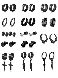 Men's Punk Style Stainless Steel Earrings, Studs Earrings, Fashion Cross Design Earrings for Party, Daily Decor, Trendy All-match & Exquisite Jewelry for Birthday Gift