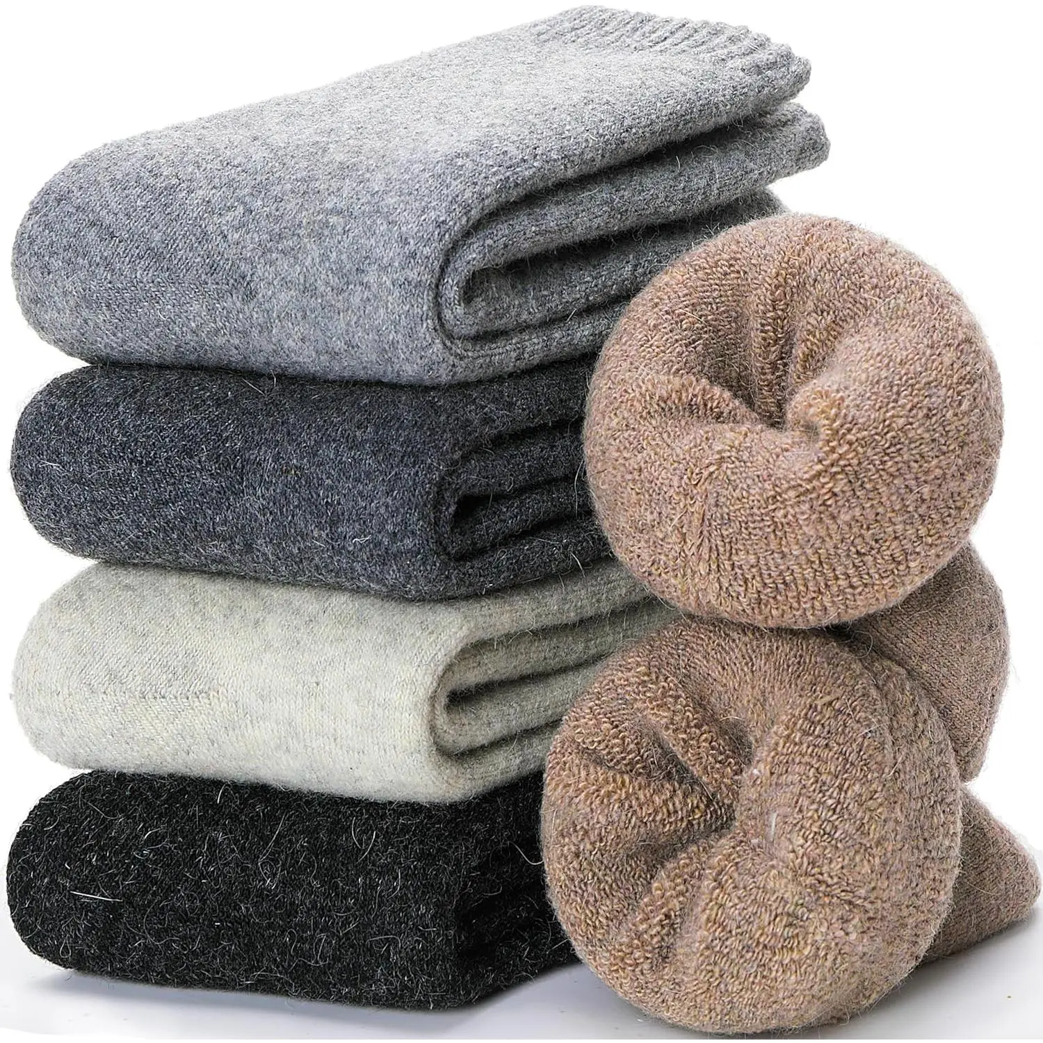 Women's Minimalist Merino Wool Crew Socks - 3-Pair Assorted Color B, Thick Warm Winter Boot Socks, Comfy for Hiking, Work, Minimalist Socks