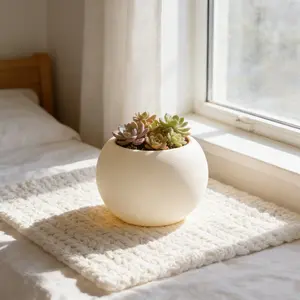 White spherical weather-resistant flower pot for indoor/outdoor use. Ideal for succulents, ferns, snake plants. Perfect for home, office, or garden. Lightweight, easy to clean, a great gift for plant lovers, Home Decor Pots, Round Planter