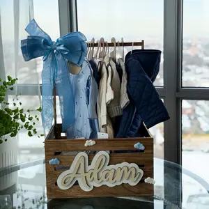 Personalized Baby Boy Luxury Storage Basket Organiser | Household Synthetic Toiletries Basket, Custom Newborn Welcome Crate, Shower Gift with Decoration Function