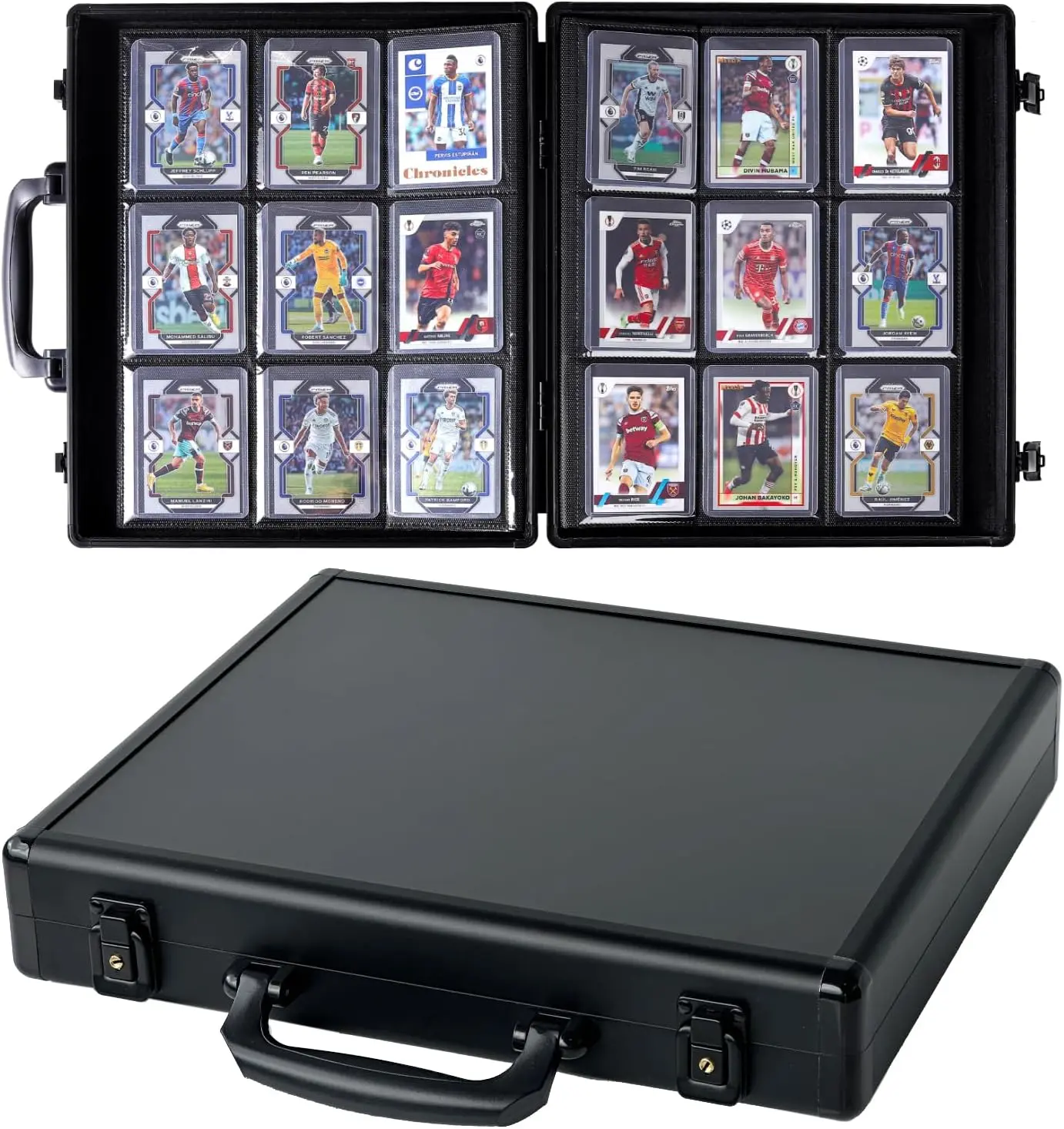 Azamou Toploader Binder for Trading Cards, Hard Cases, Holds 216 Toploaders, 9 Pocket Sleeves for 3" x 4" Cards (Black 216-Toploaders)
