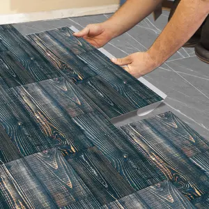 Blue & Wood Color PVC Self-Adhesive Floor Tiles, Waterproof Durable Fake Real Wood Flooring, DIY Living Room Bedroom Kitchen 5/10/20 Sheets