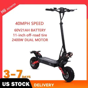 H6 Electric Scooter 2400W Dual Motor 40MPH Top Speed 60V21AH Battery 11-inch Off-Road Tires Sport Folding eScooter for Commuting