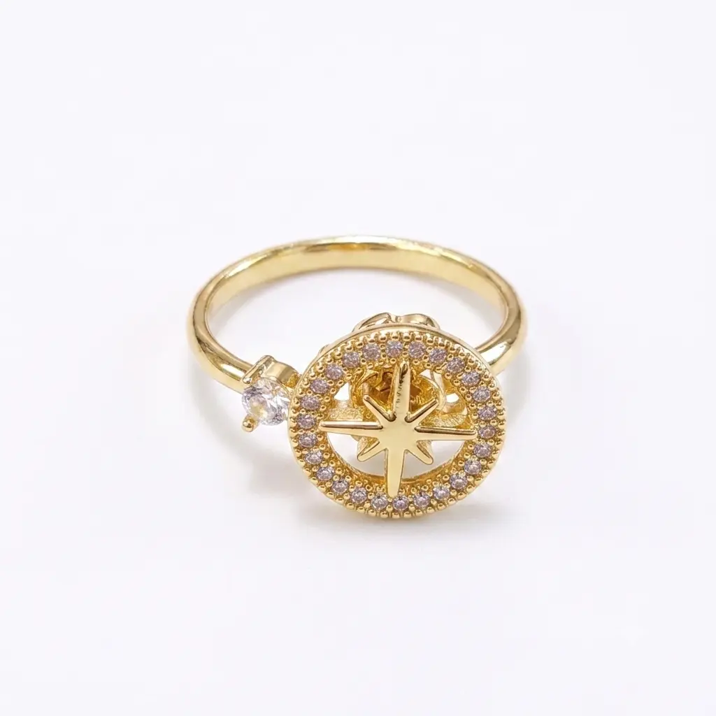 Golden Compass Spinner Open Ring | Compass Ring | Adjustable Statement Ring
