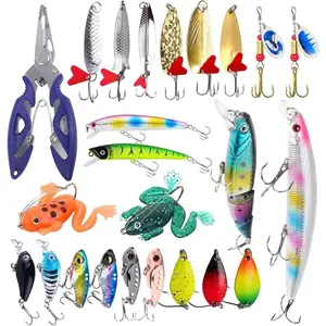 24 count Fishing Lures Kit, Bass Fishing Lure for Saltwater & Freshwater, Minnow VIB Swimbait Crankbait Spoons Soft Lures, Catch  Fish Kit for Bass Trout Crappie Bluegill, Deep Diving & Topwater