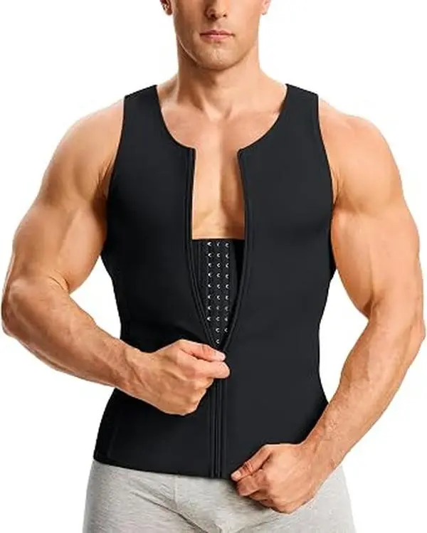 Men's Adjustable Hook-and-Zipper Compression Vest - Sleeveless, 4-Way Stretch, Breathable Invisible Tummy Shaper Top for Gym, Daily Wear