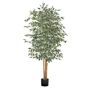 VEVOR 6FT Artificial Rubber Ficus Tree with Black Pot, Nature-Inspired Faux Plant with Natural Wood Trunk, Realistic Green Olive Leaves, Indoor Silk Decor for Home, Office, Ideal Gift