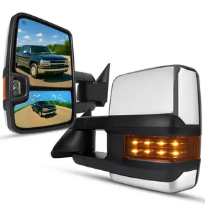 1999-2002 Silverado/Tahoe/Suburban/Avalanche Sierra/Yukon/Yukon XL Power Heated Manual Extendable Chrome Towing Mirrors w/ Amber Lens LED Turn Signal & Clearance Lights