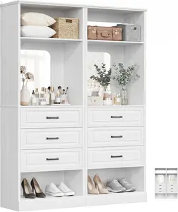 Unikito 50" Extra Large Freestanding Closet System, Double Armoire Wardrobe with 2 HD Mirrors, Modular Walk-in Storage Organizer for Bedroom,White