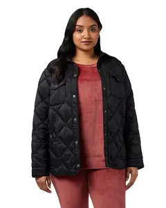 32 Degrees Women's Lightweight Recycled Poly-Fill Shirt Jacket | Quilted | Semi-Fitted | Snap Pockets, Black, X-Large
