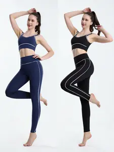 Women's Two-Piece Colorblock Yoga Set High-Waisted Ribbed Casual Fitness Sportswear Athletic Fashion Activewear Versatile Gym Workout Super Soft 4 Way Stretch Non See Through Leggings