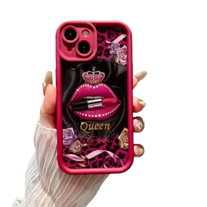 Gorgeous Crown and Rose Lip Makeup Matte Finish with Stepped Groove Design Phone Case for iPhone 17 16 15 14 13 12 11 PRO MAX PLUS,AIR Mini SE and iPhone XS MAX Stylish Gift Choice