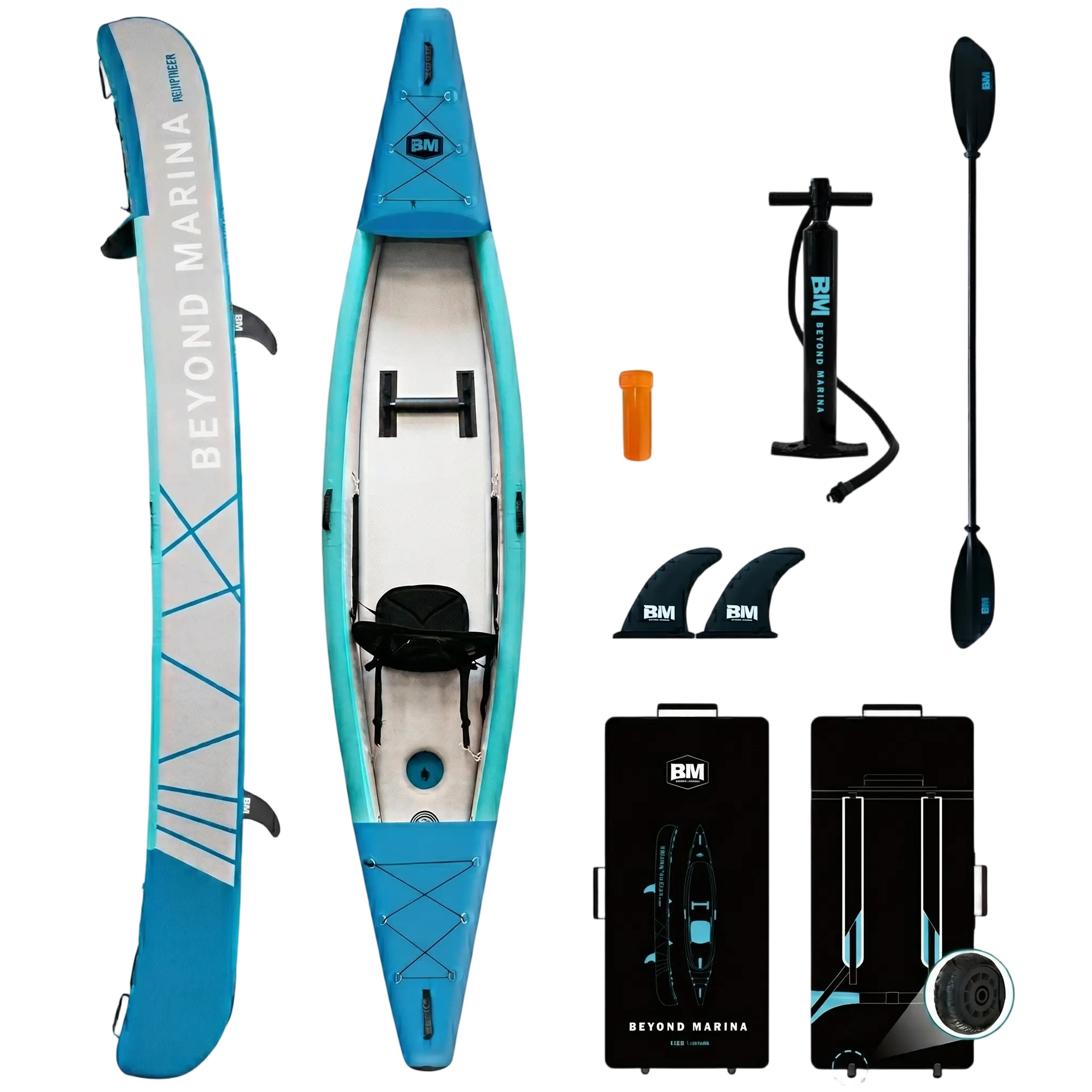 12'5" x 29.1" BEYOND MARINA Inflatable Kayak - Full Drop Stitch 1-2 Person Beach Portable Sport Kayak with Accessories for Solo Fishing & Lake Adventures