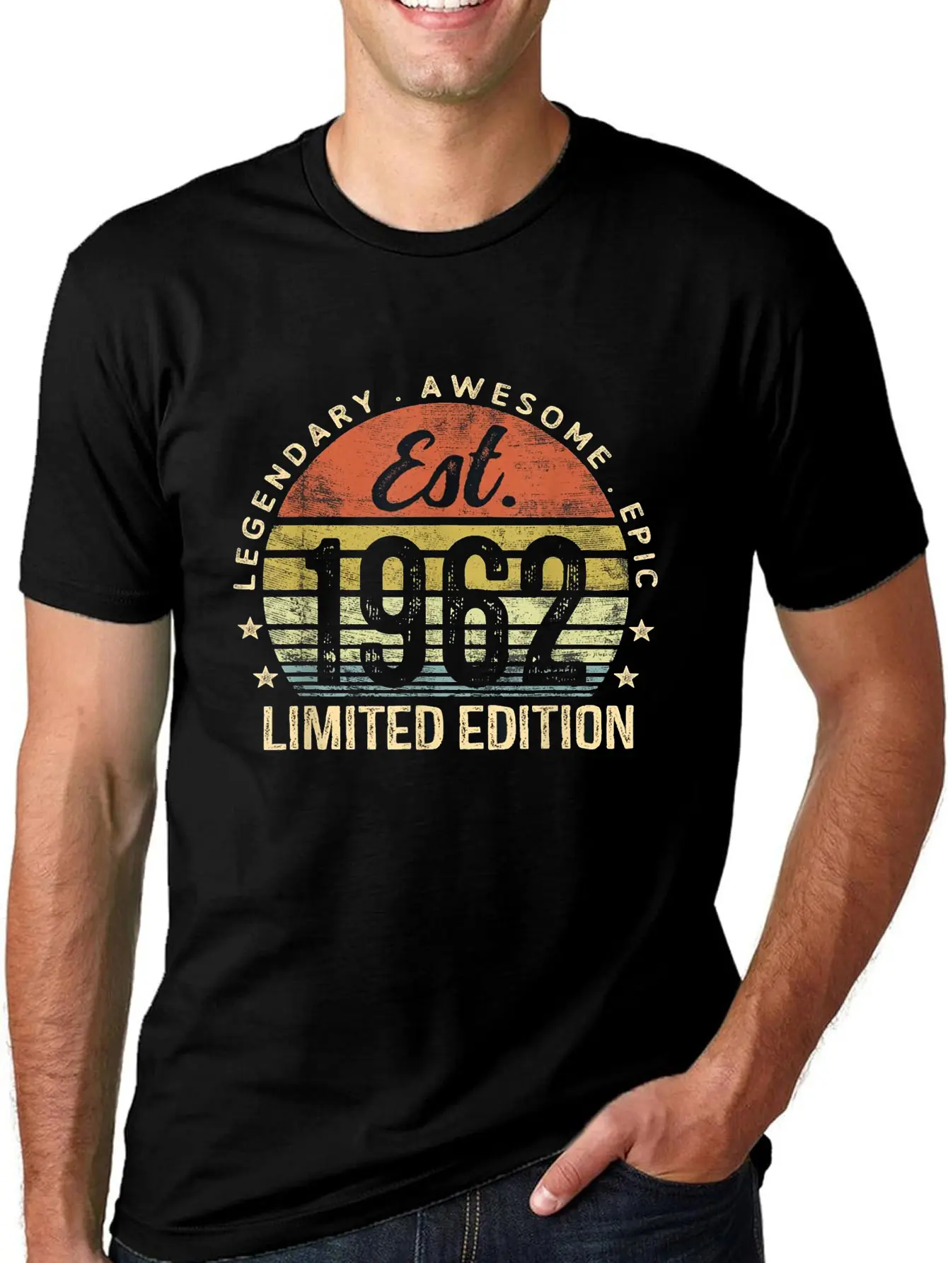 Women's Vintage Graphic T-shirt, Casual Distressed Cotton Shortsleeve Round Neck Top, 1962 62nd Birthday Gift, Tshirt