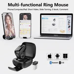 Bluetooth+2.4G Remote Control Scrolling Finger Ring Air Mouse with Touchpad for TikTok, Wireless Clicker, Video Scroller, Page Turn for Kindle APP, Presenter Remote, Selfie, Rechargeable, Remote Mice for Android iOS & PC Laptop Mac Tablet Computer Black