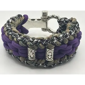 Chain Mail Paracord Bracelet with Viking Ruins Clasp – Purple & Desert